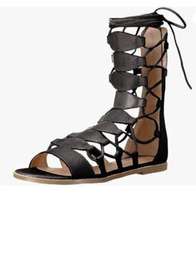 YDN Black Sexy Ankle High Gladiator Sandals for Women Lace up Open toe Flats Zip